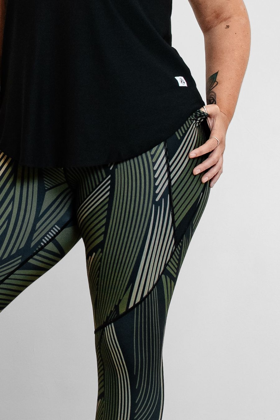 RISE Leggings. Khaki and Black Stripe